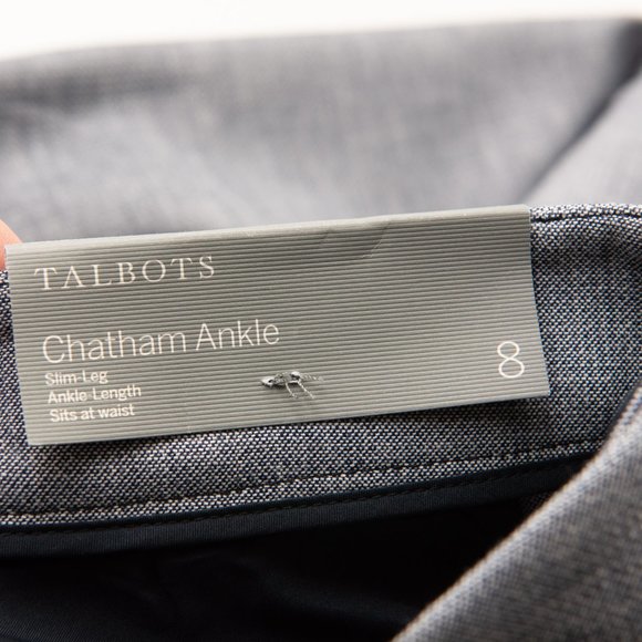 Talbots Chatham Pants Ankle Slim Leg Sharkskin Button Hem Blue Grey Size 8 New - Picture 8 of 10